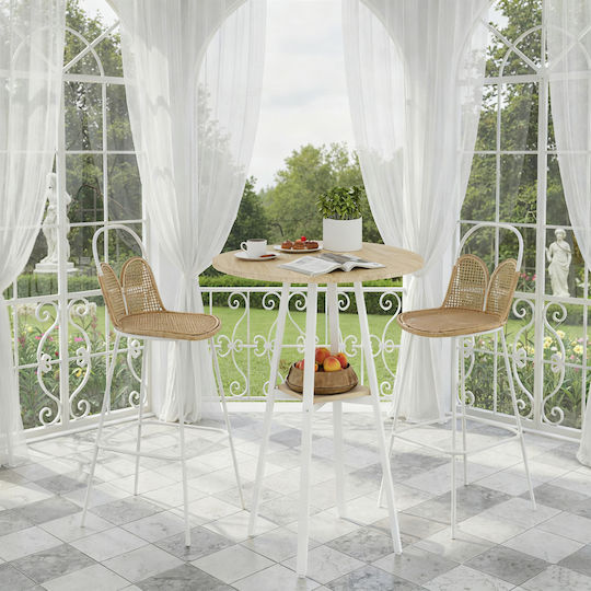 Round Bar Table Wooden with Metal Frame Natural/White 55x55x95cm