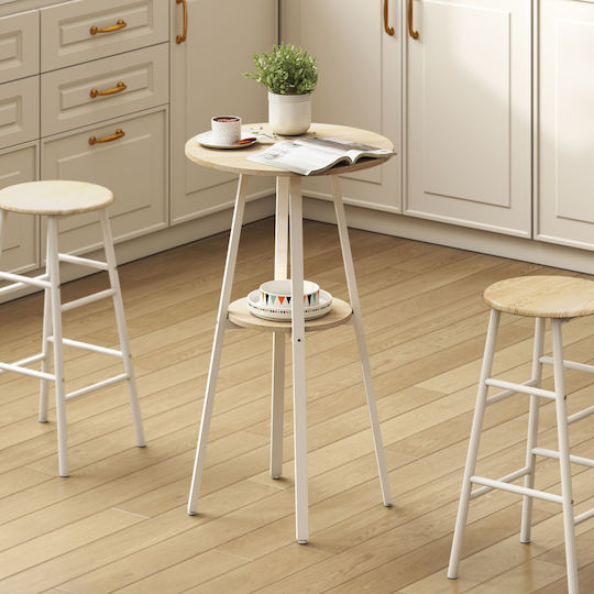 Round Bar Table Wooden with Metal Frame Natural/White 55x55x95cm