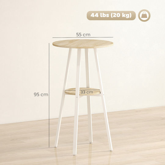 Round Bar Table Wooden with Metal Frame Natural/White 55x55x95cm