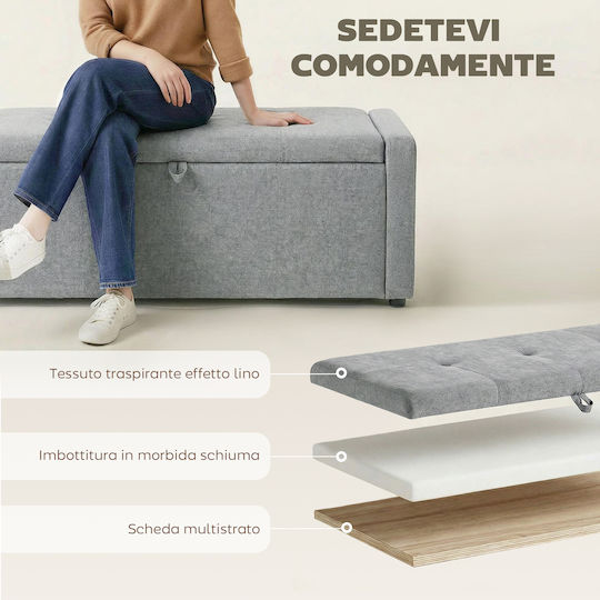 Footstool with Storage Space Upholstered with Fabric Light Grey