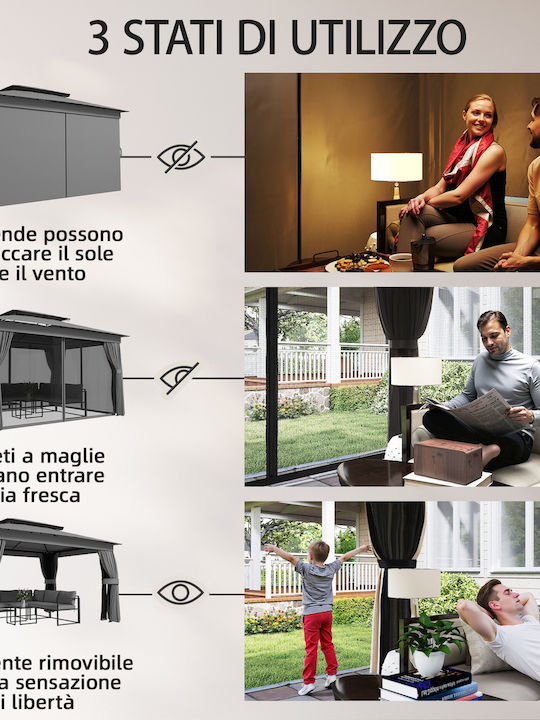 Outsunny Gazebo de Grădină Gri 3.8x3m