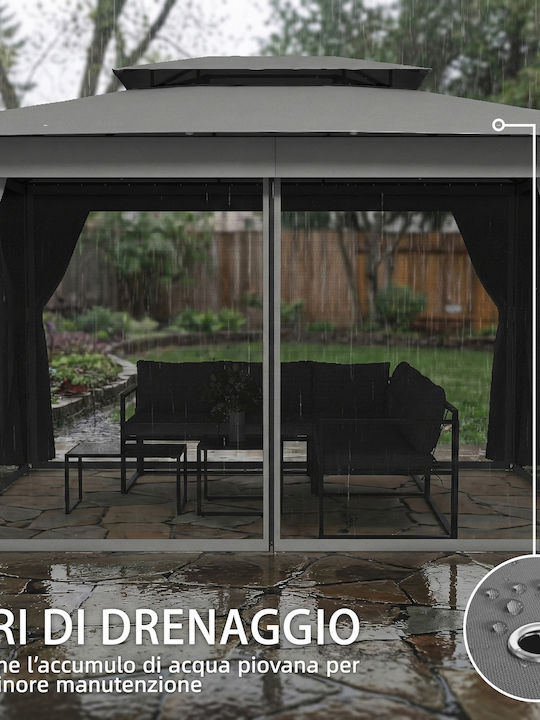 Outsunny Gazebo de Grădină Gri 3.8x3m