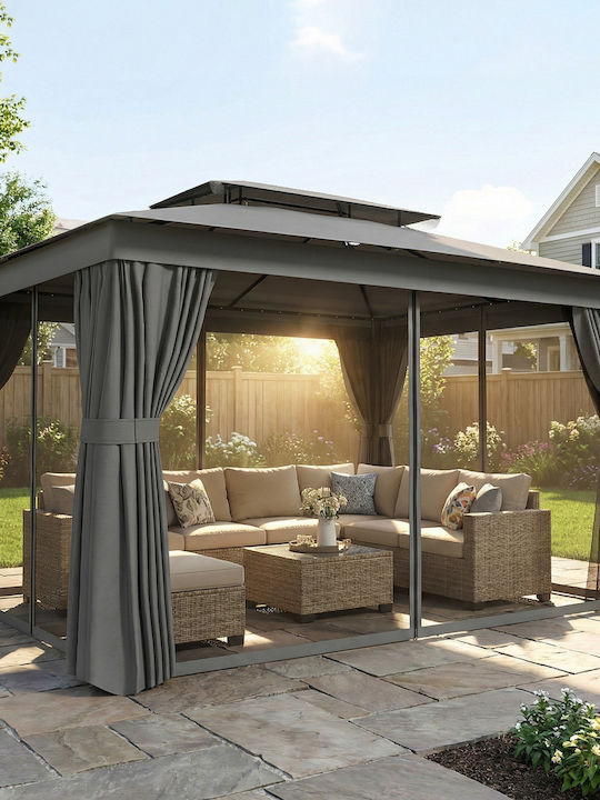 Outsunny Gazebo de Grădină Gri 3.8x3m