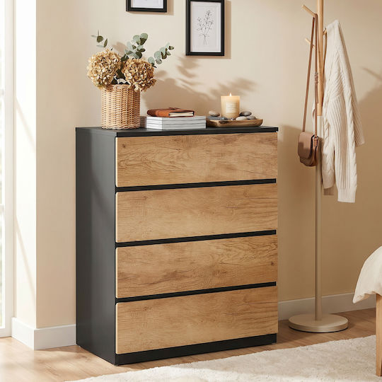 Kommode Schlafzimmer Holz mit 4 Schubladen Schwarz/Eiche 60x39x80cm
