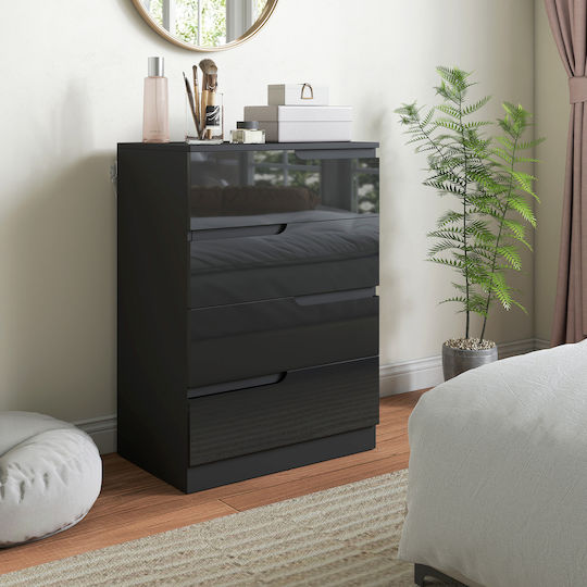 Chest of Drawers Wooden with 4 Drawers Glossy Black 60x40x85cm