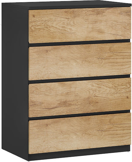 Kommode Schlafzimmer Holz mit 4 Schubladen Schwarz/Eiche 60x39x80cm