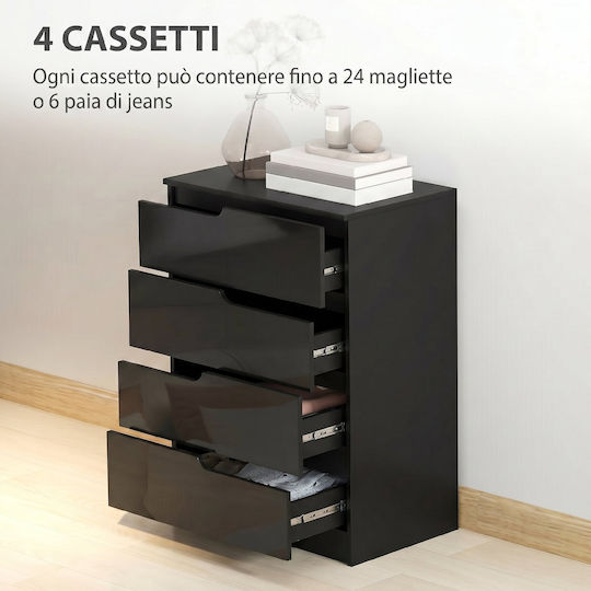 Chest of Drawers Wooden with 4 Drawers Glossy Black 60x40x85cm
