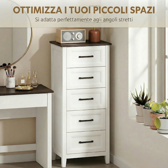 Chest of Drawers Wooden with 5 Drawers White 45x35x106cm