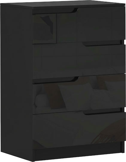 Chest of Drawers Wooden with 4 Drawers Glossy Black 60x40x85cm