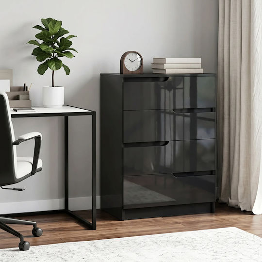 Chest of Drawers Wooden with 4 Drawers Glossy Black 60x40x85cm