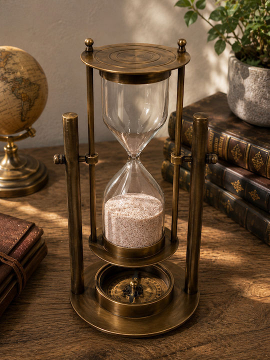 Hourglass Chronos Navigator Brass Antique Tabletop Decor 10.5x20cm