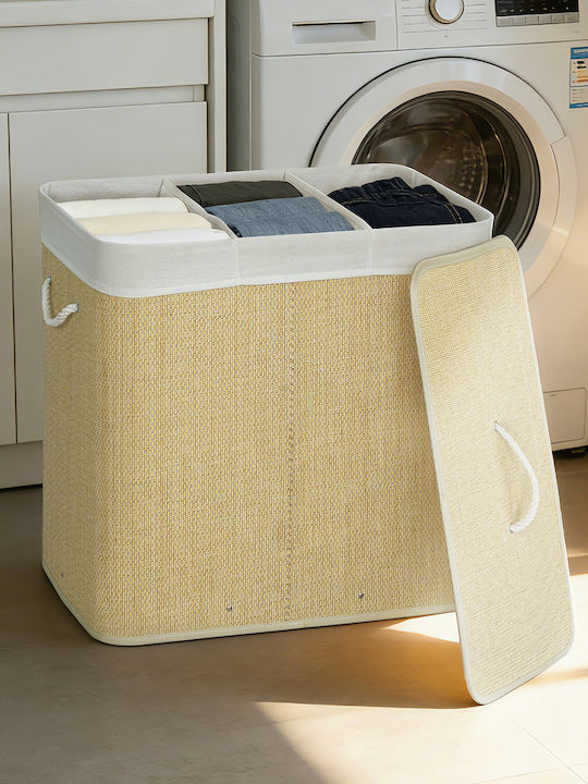 HomCom Coș de Rufe Bambus 144 L cu Capac 60x40x60 cm Bej HomCom Coș de Rufe Bambus 144 L cu Capac 60x40x60 cm Bej