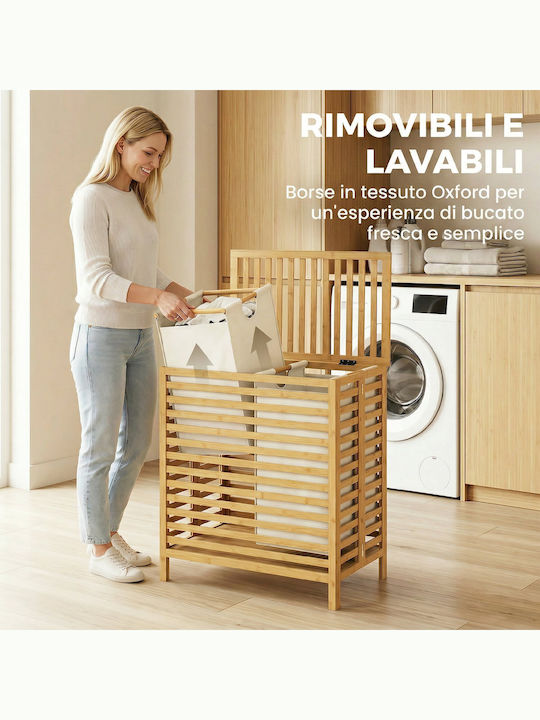 HomCom Καλάθι Απλύτων Bamboo Πτυσσόμενο 64lt με Καπάκι Λευκό