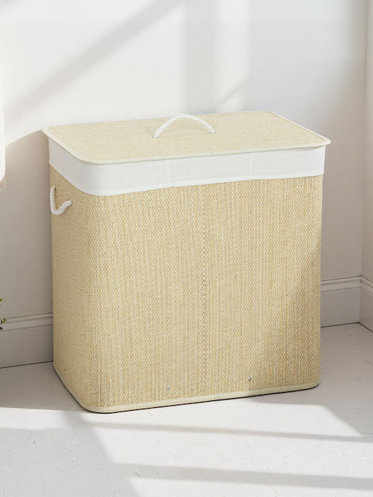 HomCom Wäschekorb Bamboo 144lt mit Deckel 60x40x60cm Beige