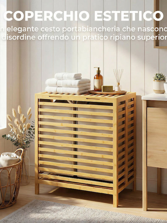 HomCom Кошница за пране Bamboo Сгъваема 64lt с Капак Бяла