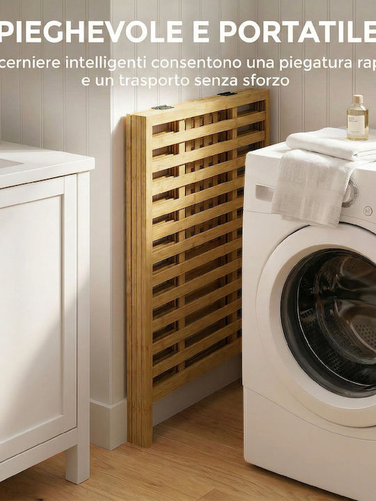 HomCom Кошница за пране Bamboo Сгъваема 64lt с Капак Бяла