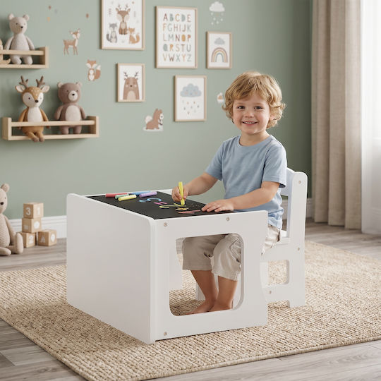 Kids Table Set with Chairs for Painting White Aiyaplay