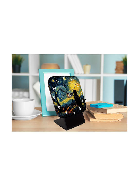 Koupakoupa Starry Night Cat Tabletop Clock with Indicators Wooden KP_34600_clock-desk-square