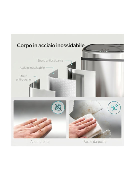 HomCom Waste Bin Made of Silver Stainless Steel 50lt