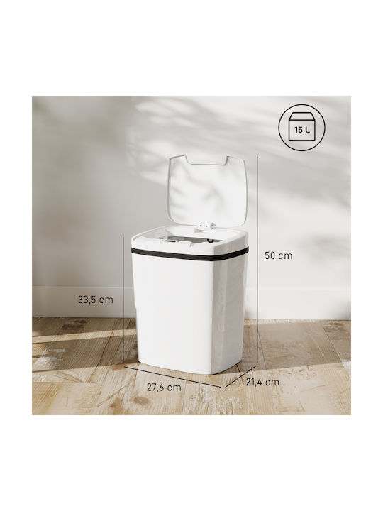 HomCom Waste Bin Plastic with Photocell White 15lt