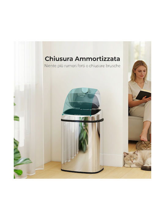 HomCom Waste Bin Made of Silver Stainless Steel 50lt