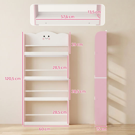 Bibliotecă de perete din lemn roz