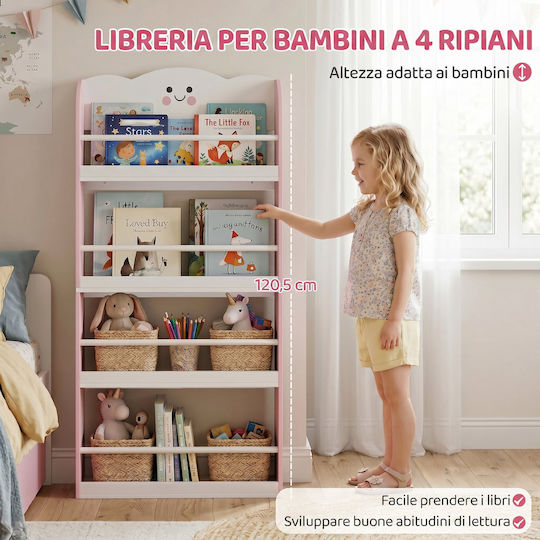 Bibliotecă de perete din lemn roz