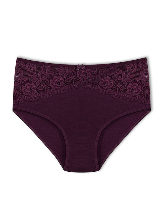 Baumwolle Hohe Taille Damen-Slips MultiPack mit Spitze Burgundisch