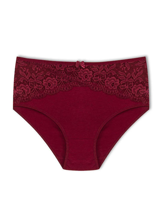 Baumwolle Hohe Taille Damen-Slips MultiPack mit Spitze Burgundisch
