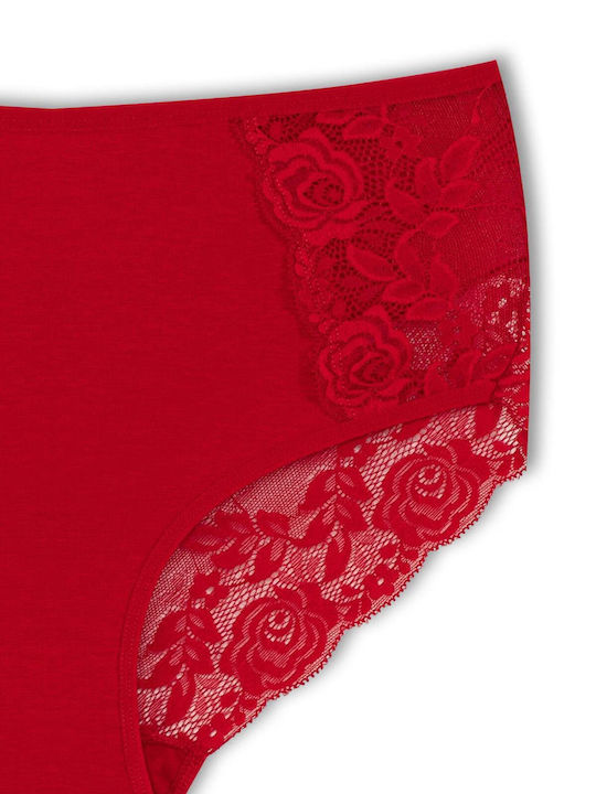 Baumwolle Hohe Taille Damen-Slips 3Pack mit Spitze Rote