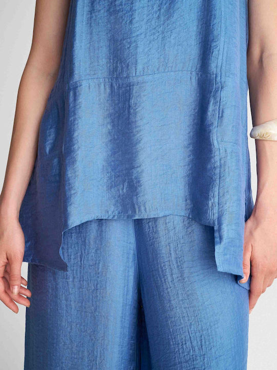 Damen Bluse Satin Blau