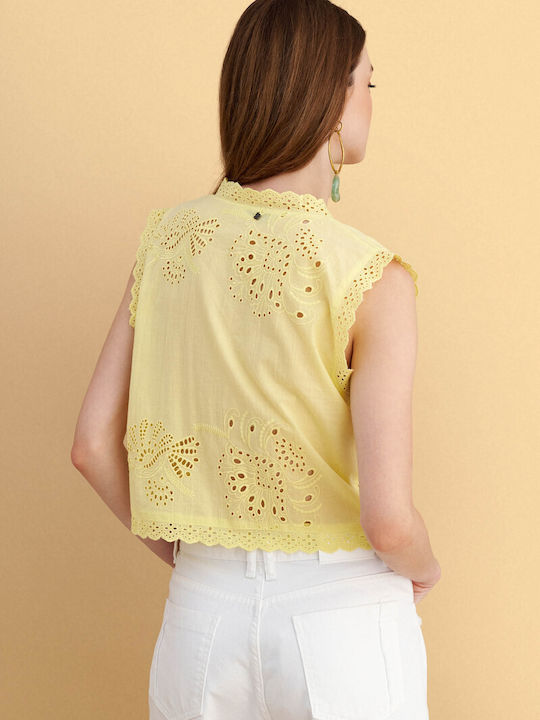 Women's Blouse with Lace Yellow