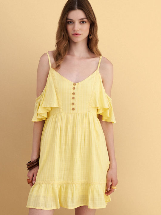 Sommer Mini Damenkleid mit Rüschen Gelb