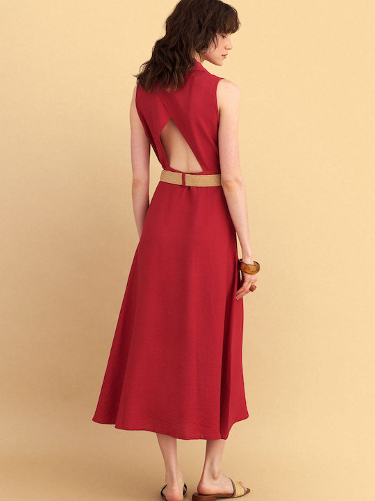 Sommer Midi Damenkleid Ärmellos Rote 9924569-ROT