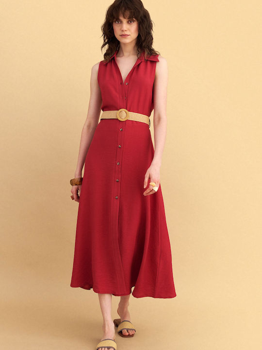 Sommer Midi Damenkleid Ärmellos Rote 9924569-ROT
