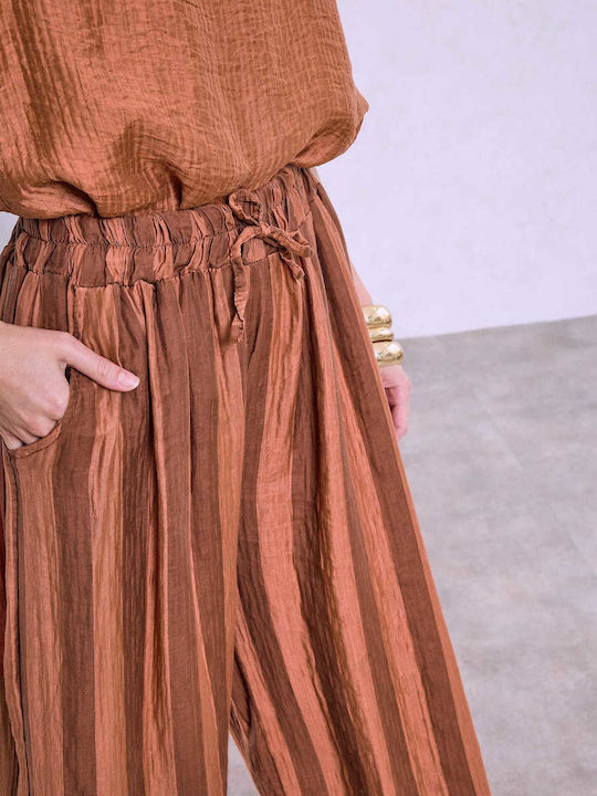Celestino Damenhose Gestreift Loose Fit Kamel
