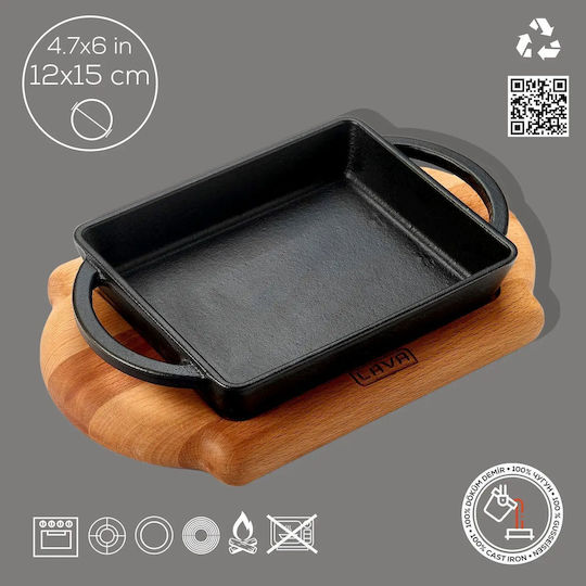 Tavă Fontă 15 X 12 Cm Cu Bază Din Lemn Lava