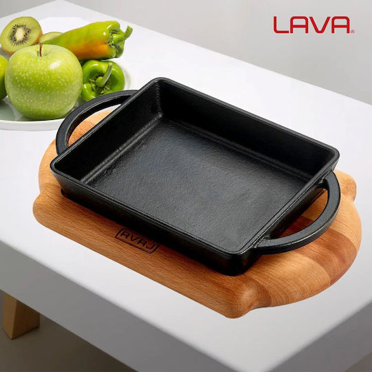 Tavă Fontă 15 X 12 Cm Cu Bază Din Lemn Lava