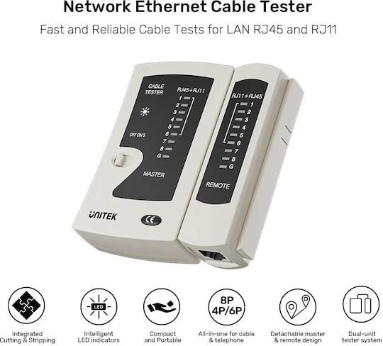 Unitek OT140AGY01 Tester Καλωδίων Δικτύου RJ45 / RJ11
