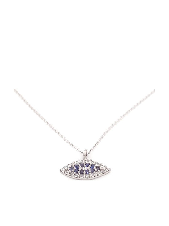 Necklace Eye in 9 K White Gold with Blue Zircon