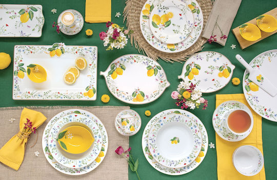Easy-Life Fleurs Et Citrons Servierschale Rund aus Porzellan