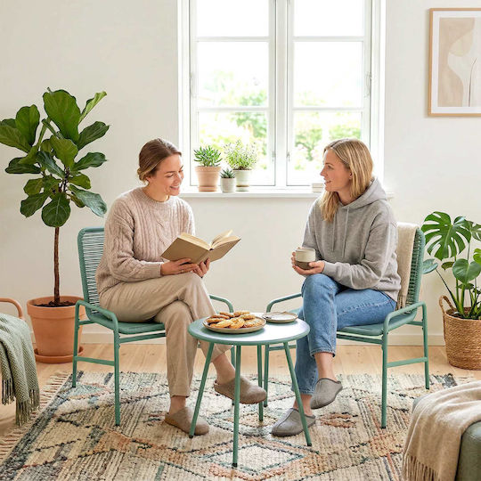Outsunny Garten- und Outdoor-Möbelsets Wohnzimmer Typsatz 3 Stück Grün mit Kissen