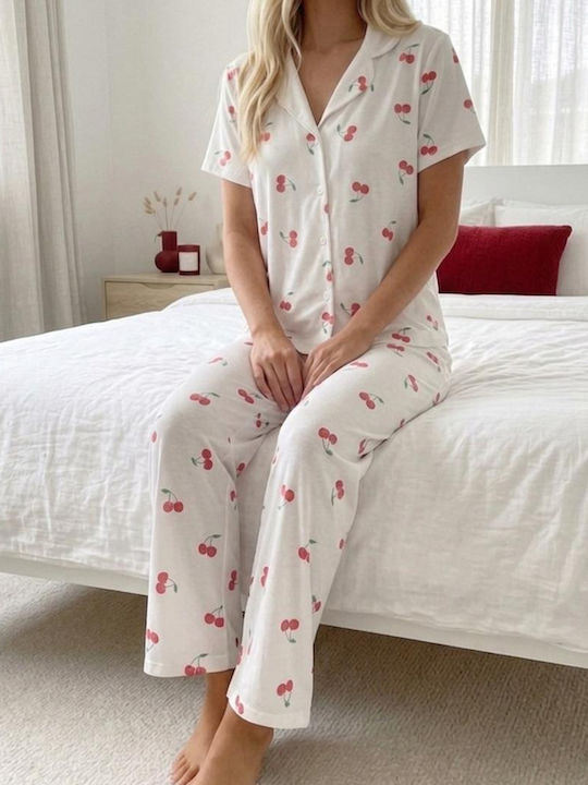 Sommerliches Damen Schlafanzug-Set Weiß