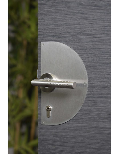 Left Door Push Plate Self-Adhesive Inox Semi-Circle Cylinder Hole 230x150 Mm Thirard 00922330