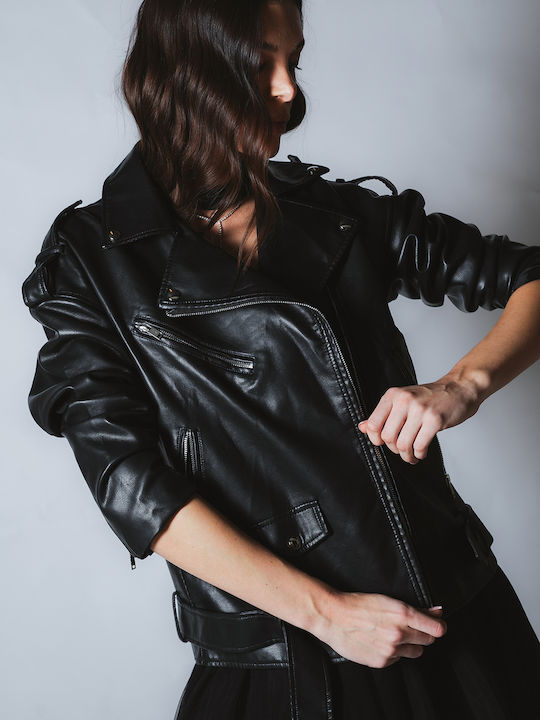 Damen Biker Jacke Schwarz