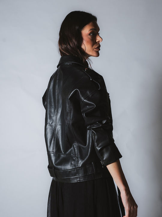 Damen Biker Jacke Schwarz