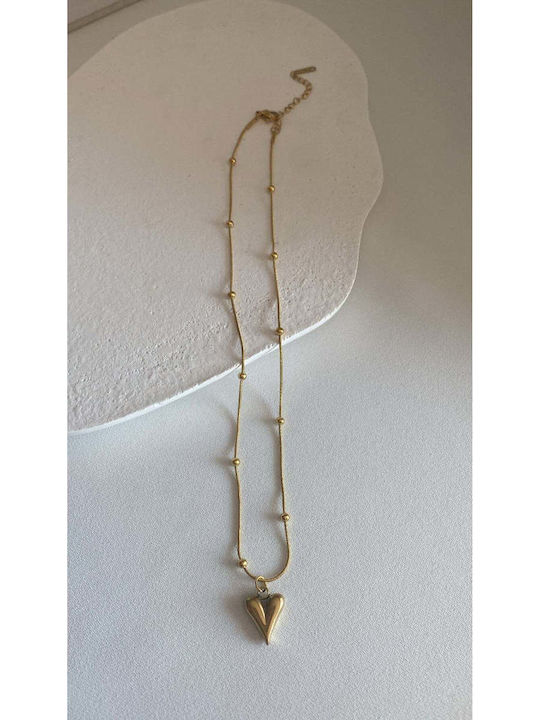 Necklace With Heart Design In Gold Plated Steel