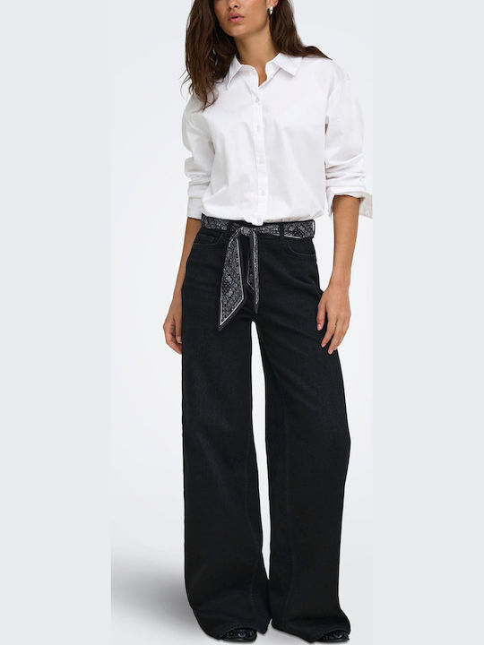 Hochgebirge Damen Jeans Hosen in Breit Bein Stil Schwarz