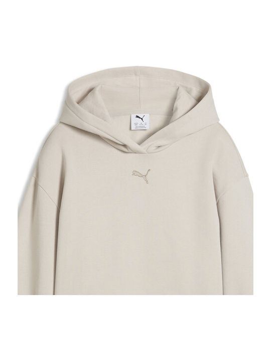PUMA Παιδικό Φούτερ με Κουκούλα και Τσέπες Μπεζ Hoodie Fl