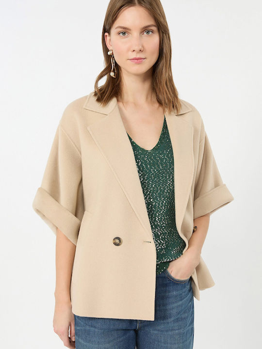 Вълнено Дамско Sand Half Coat Оувърсайз